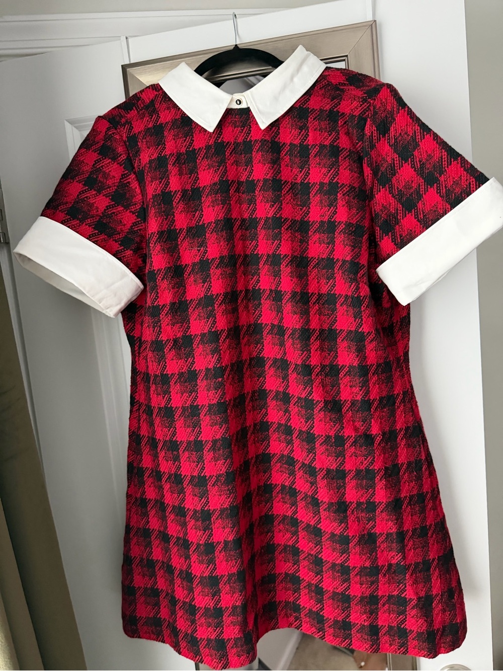 UNTUCKit Red & Black Plaid Mini Dress with White Collar